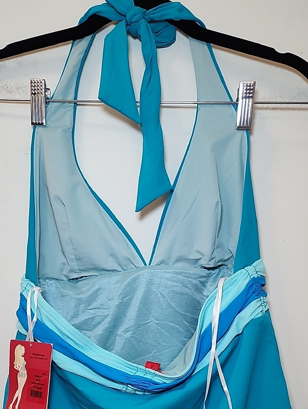 NWT Spanx  735 Tankini one piece Shapewear Swim slimming halter Teal 8 - Picture 9 of 16